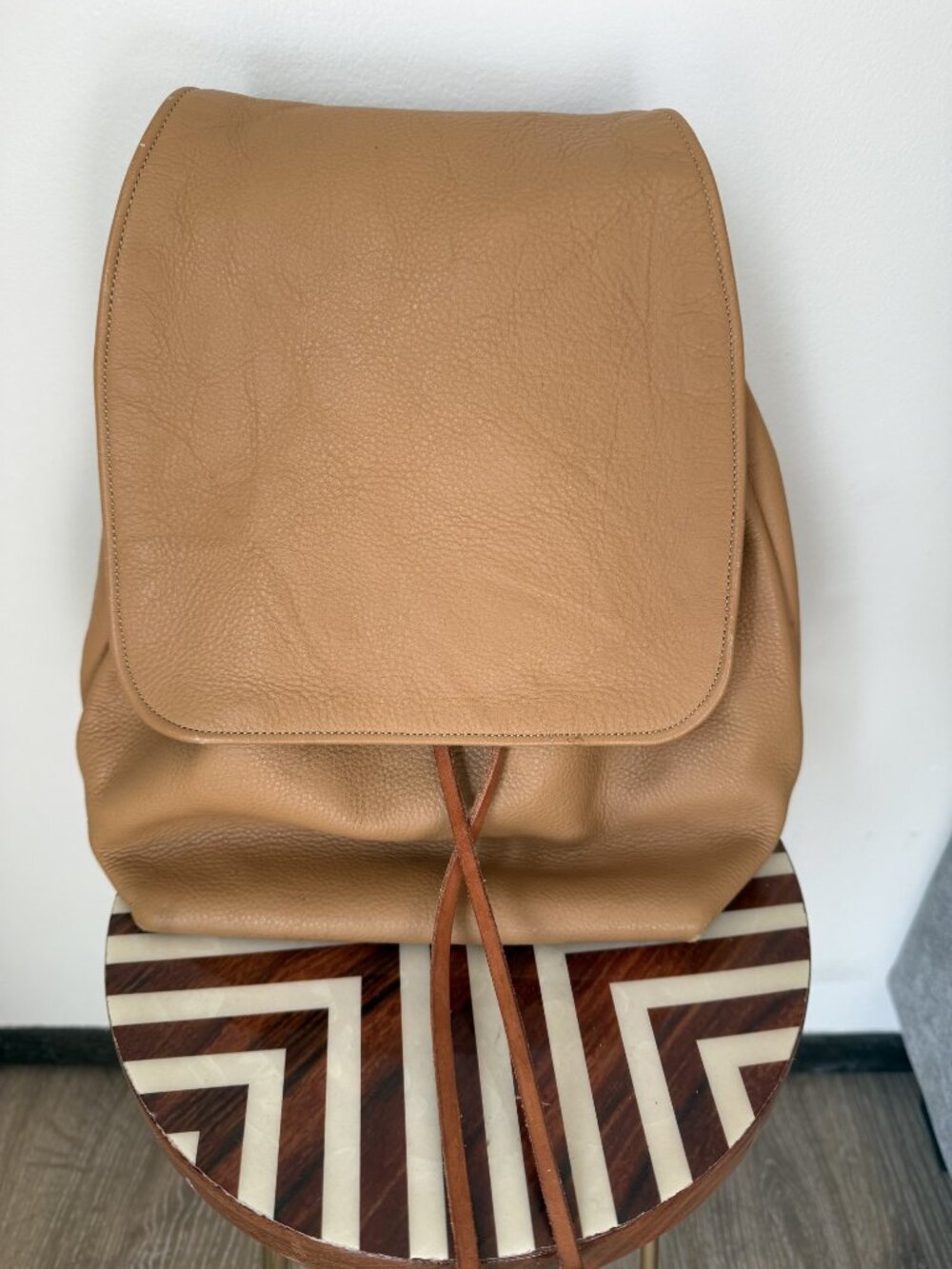 Tan Soft Leather Drawstring Backpack
